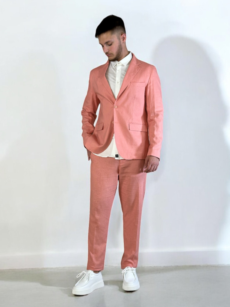 Κοστούμι Straight Fit Misto Lino Coral