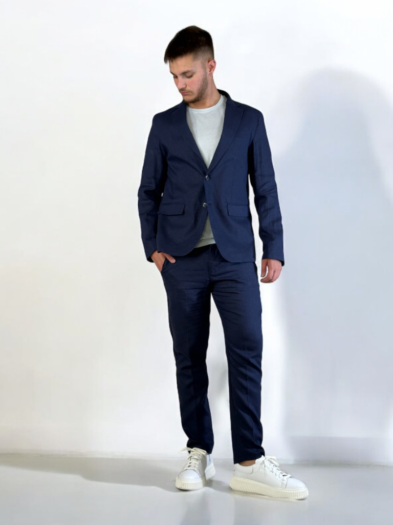 Κοστούμι Straight Fit Misto Lino Blue